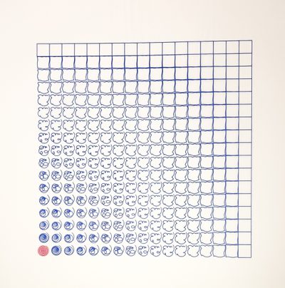 16 %C3%97 16 blue grid of morphing doodles · Christian Cavadia · 1980 · Print