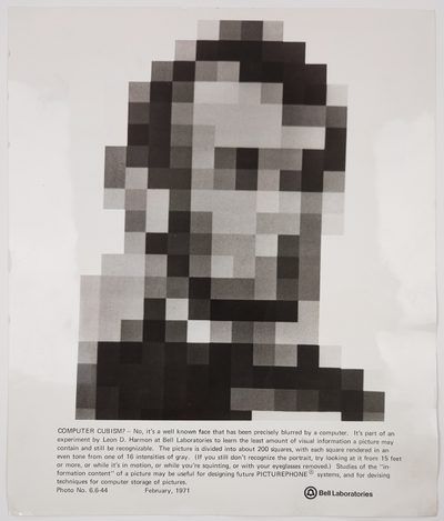 Portrait of Abraham Lincoln block portrait Computer Cubism D. · Leon D. Harmon · 1971 · Print