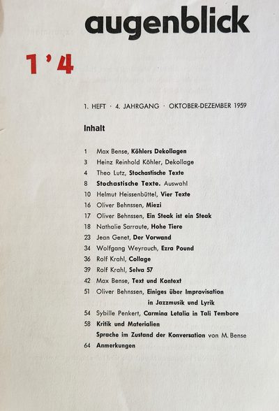 Theo Lutz / Max Bense · 1959 · Prose/Poetry (Computer-Generated)